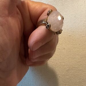 Barse Elegant Gold tone and Rose Quartz Stone Ring